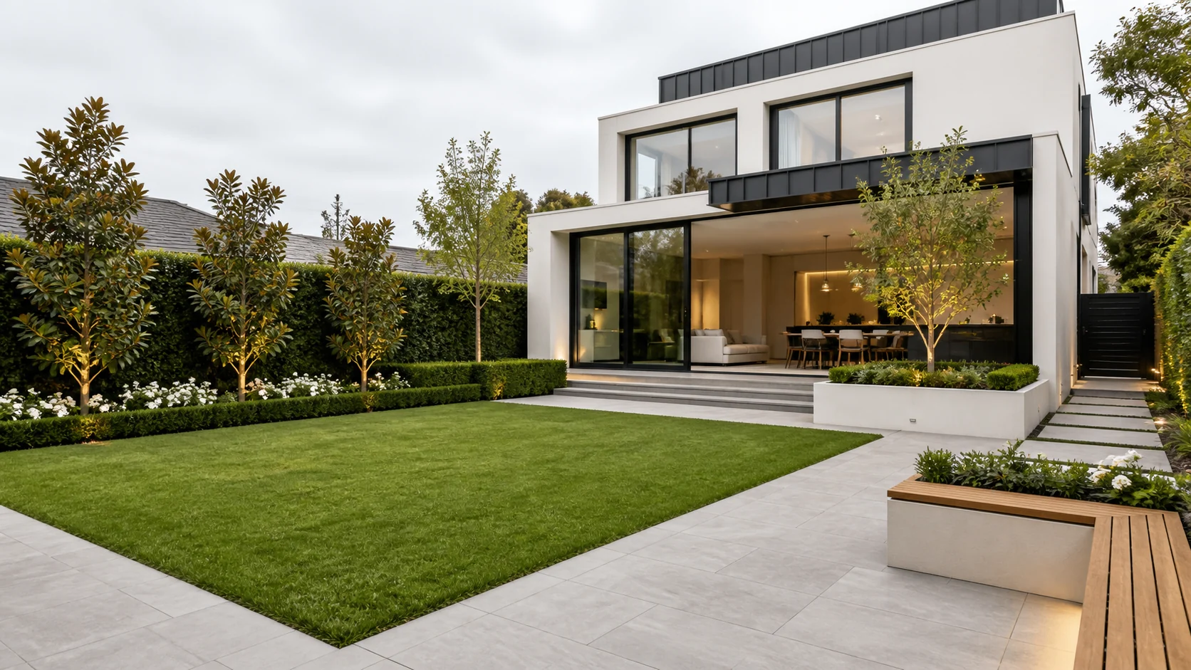 Modern landscaped backyard at a contemporary Melbourne home
